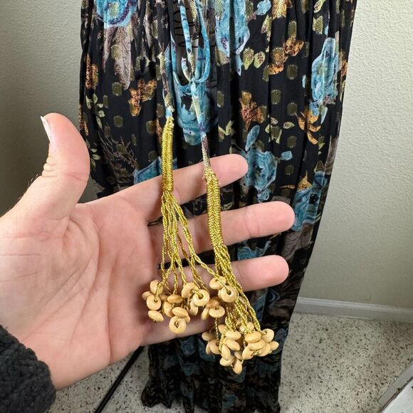 Natural Life The Alice Metallic Maxi Floral Sleeveless Dress Tie Back Sz M Boho - Picture 8 of 12